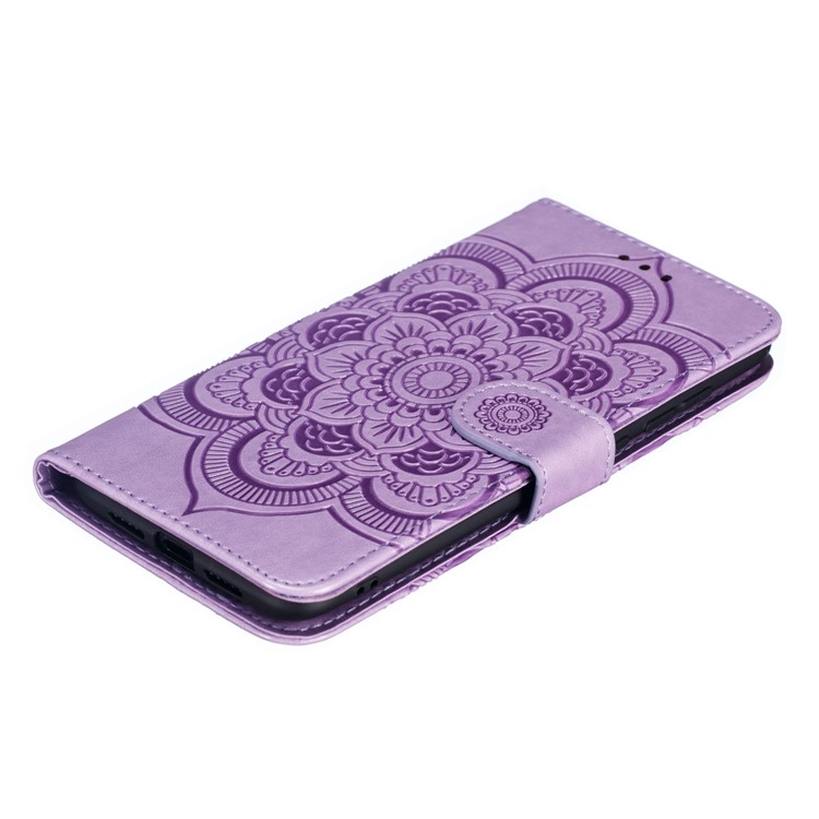 For Xiaomi Mi 9 Imprint Mandala Flower Stand Leather Phone Case Cover - Purple-5
