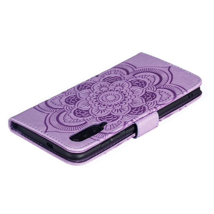 For Xiaomi Mi 9 Imprint Mandala Flower Stand Leather Phone Case Cover - Purple-6