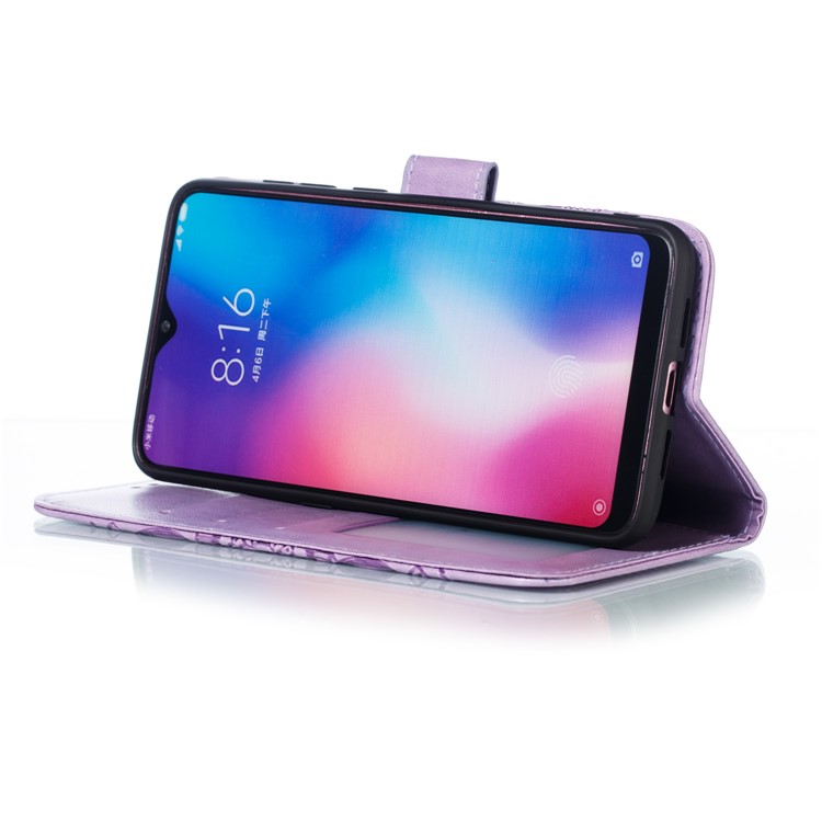 For Xiaomi Mi 9 Imprint Mandala Flower Stand Leather Phone Case Cover - Purple-8
