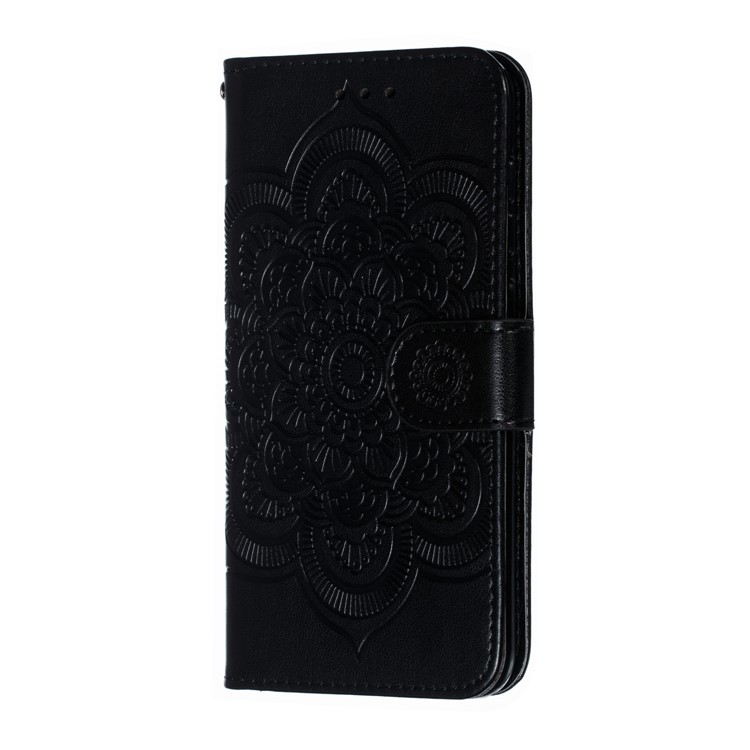 For Xiaomi Mi 9 SE Imprint Mandala Flower Phone Cover Wallet Leather Case - Black-3