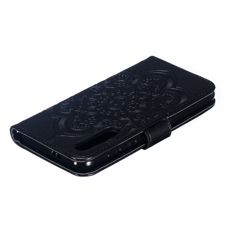 For Xiaomi Mi 9 SE Imprint Mandala Flower Phone Cover Wallet Leather Case - Black-6