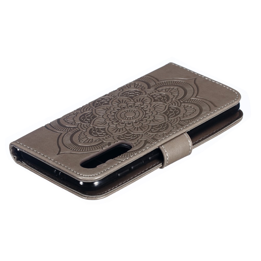 For Xiaomi Mi 9 SE Imprint Mandala Flower Phone Cover Wallet Leather Case - Grey-6
