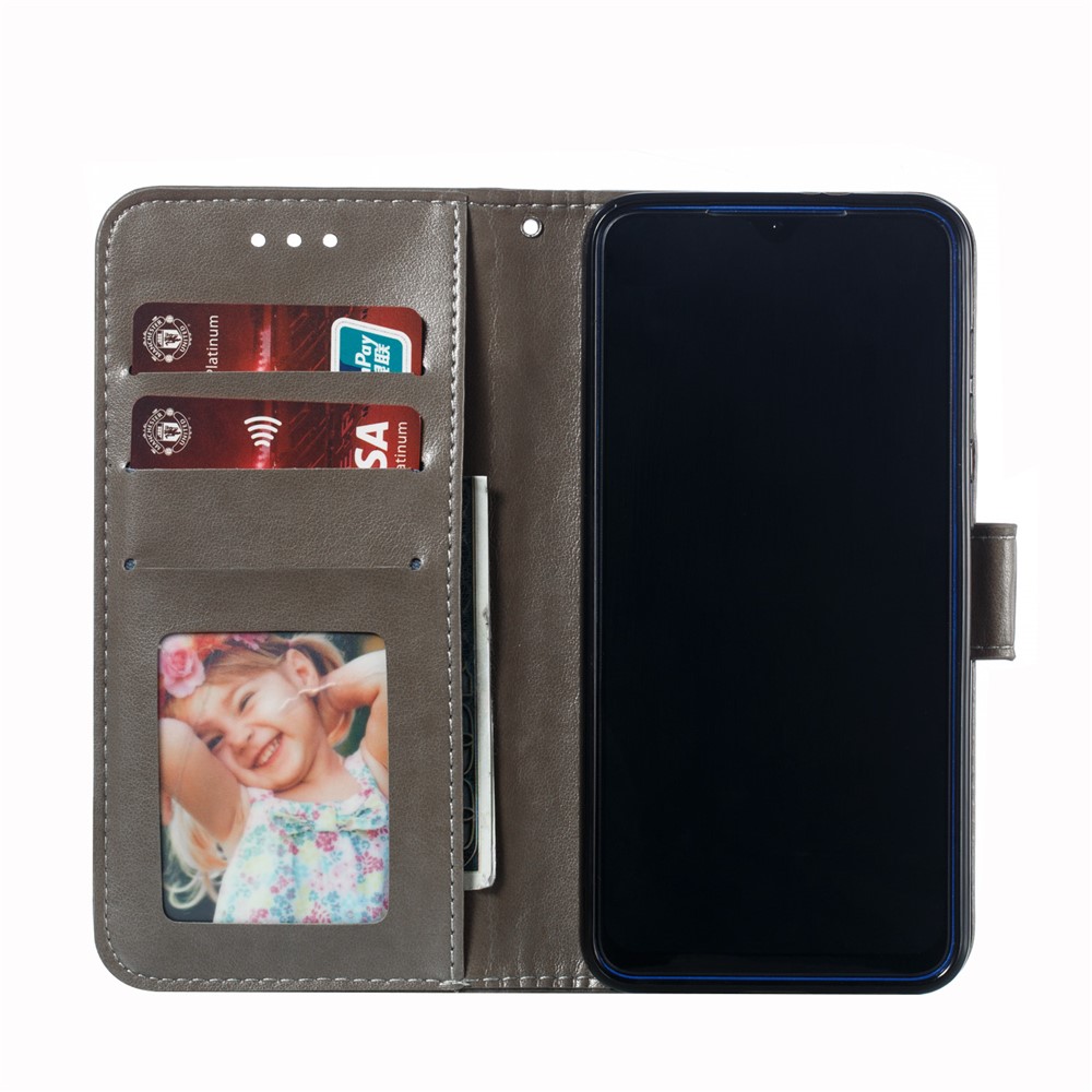 For Xiaomi Mi 9 SE Imprint Mandala Flower Phone Cover Wallet Leather Case - Grey-9