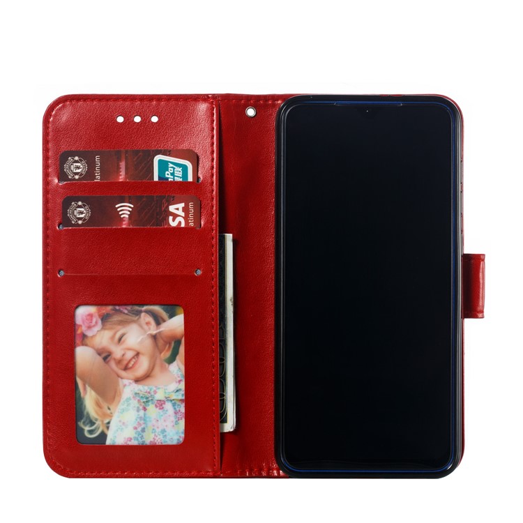 For Xiaomi Mi 9 SE Imprint Mandala Flower Phone Cover Wallet Leather Case - Red-9
