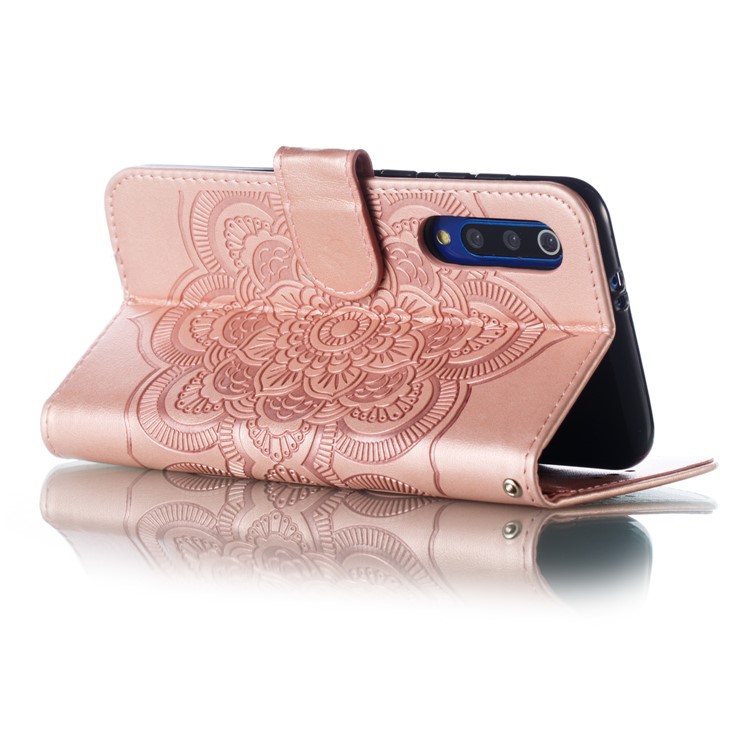 For Xiaomi Mi 9 SE Imprint Mandala Flower Phone Cover Wallet Leather Case - Rose Gold-7