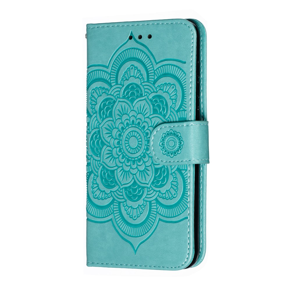 For Xiaomi Mi 9 SE Imprint Mandala Flower Phone Cover Wallet Leather Case - Green-3