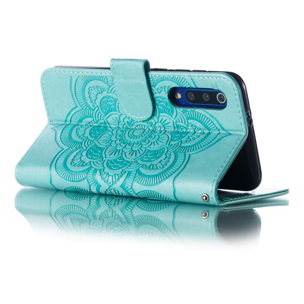 For Xiaomi Mi 9 SE Imprint Mandala Flower Phone Cover Wallet Leather Case - Green-7
