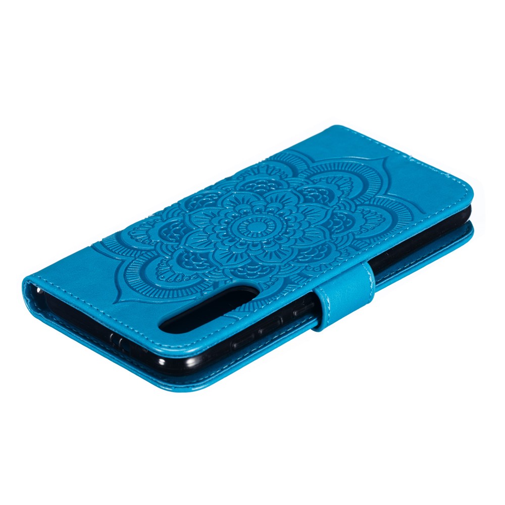 For Xiaomi Mi 9 SE Imprint Mandala Flower Phone Cover Wallet Leather Case - Blue-6