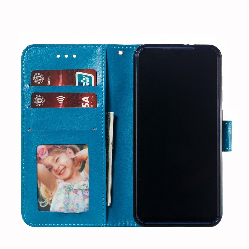 For Xiaomi Mi 9 SE Imprint Mandala Flower Phone Cover Wallet Leather Case - Blue-9