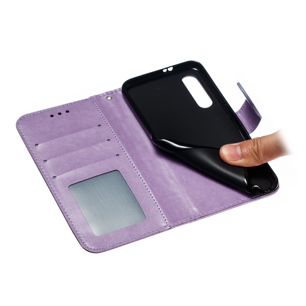 For Xiaomi Mi 9 SE Imprint Mandala Flower Phone Cover Wallet Leather Case - Purple-10