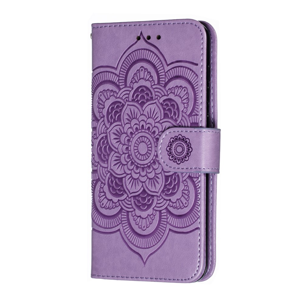 For Xiaomi Mi 9 SE Imprint Mandala Flower Phone Cover Wallet Leather Case - Purple-3