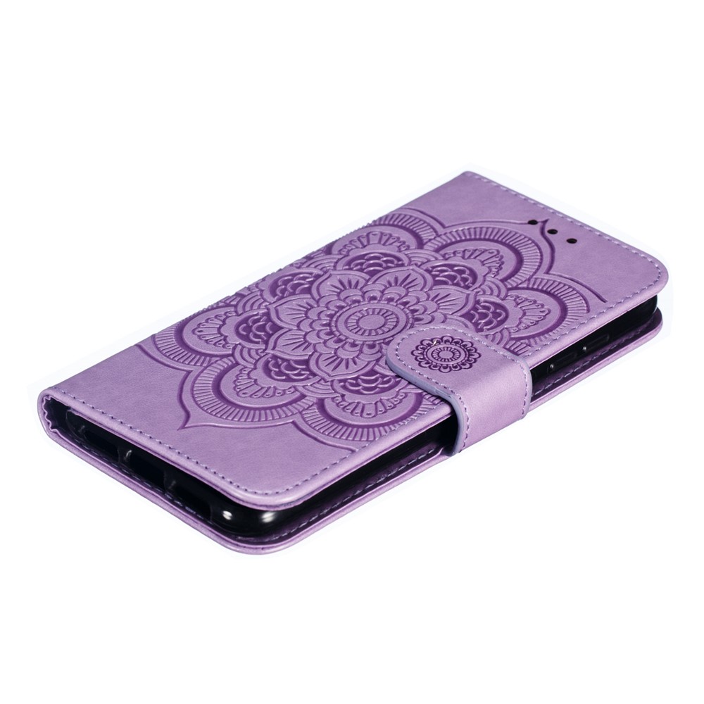 For Xiaomi Mi 9 SE Imprint Mandala Flower Phone Cover Wallet Leather Case - Purple-5