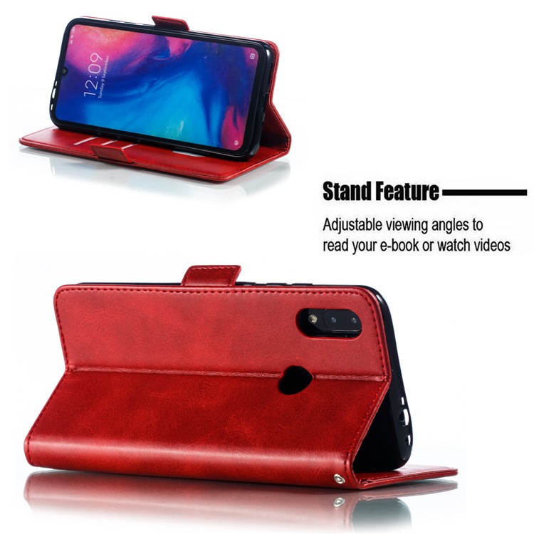 Leather Wallet Stand Case for Xiaomi Redmi Note 7 / Note 7 Pro (India) - Red-8