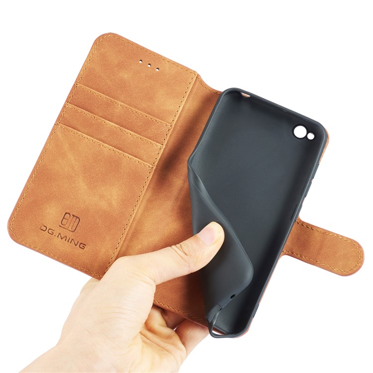 DG.MING Retro Style Wallet Leather Stand Case for Xiaomi Redmi Go - Brown-5