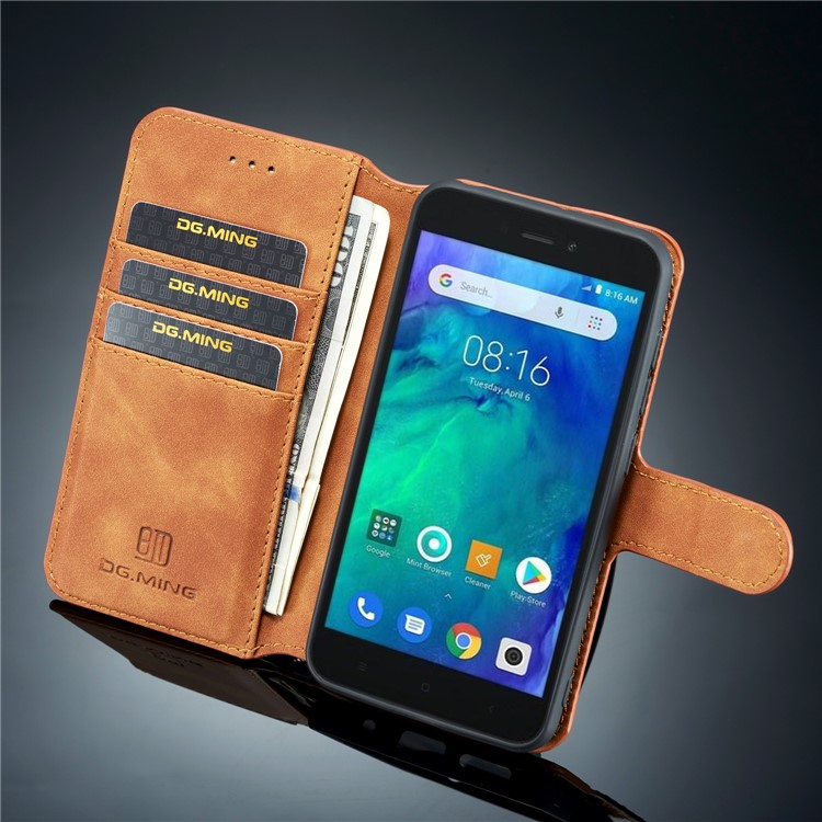 DG.MING Retro Style Wallet Leather Stand Case for Xiaomi Redmi Go - Brown-7