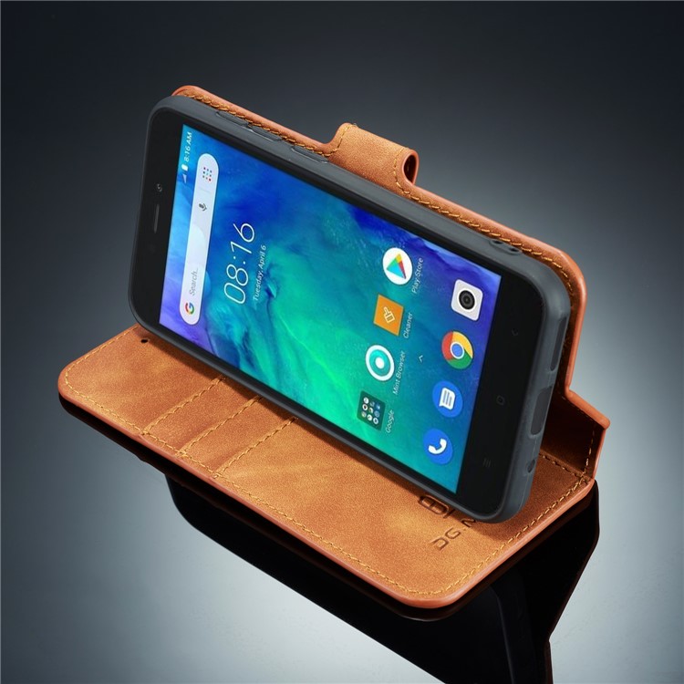 DG.MING Retro Style Wallet Leather Stand Case for Xiaomi Redmi Go - Brown-8