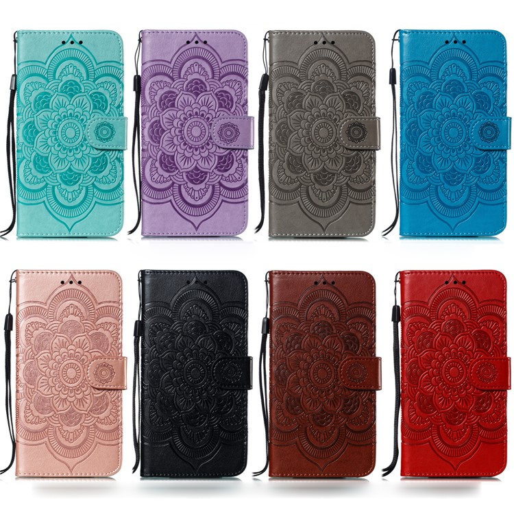 Imprint Mandala Flower Leather Wallet Case for Xiaomi Redmi 7 / Redmi Y3 - Black-12