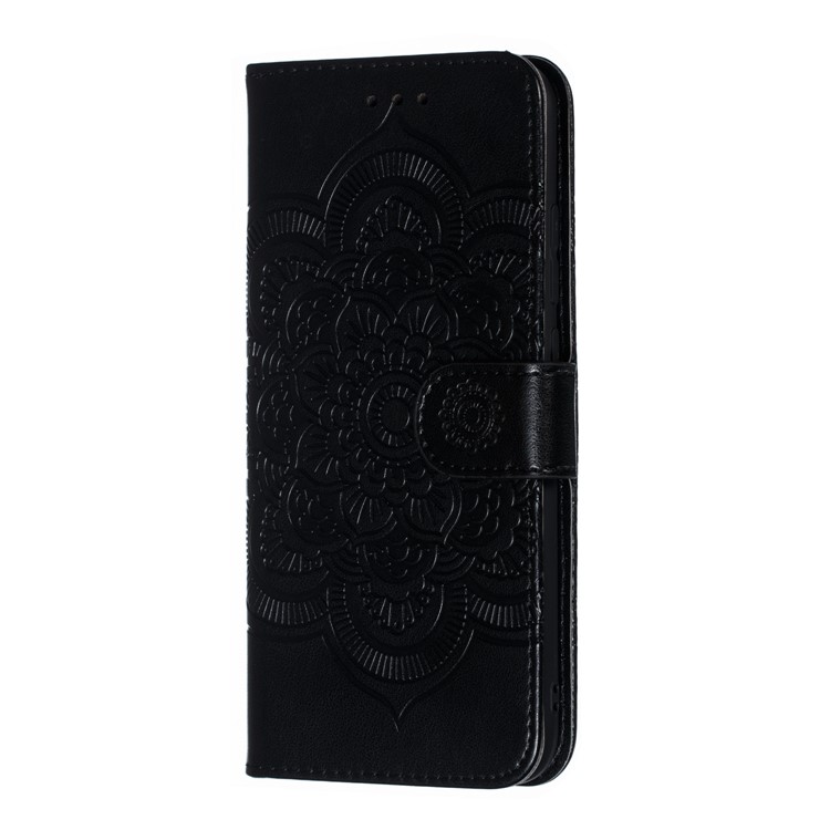 Imprint Mandala Flower Leather Wallet Case for Xiaomi Redmi 7 / Redmi Y3 - Black-3