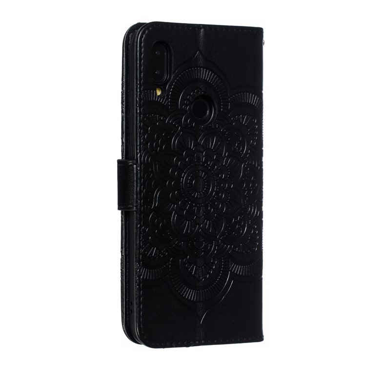 Imprint Mandala Flower Leather Wallet Case for Xiaomi Redmi 7 / Redmi Y3 - Black-4