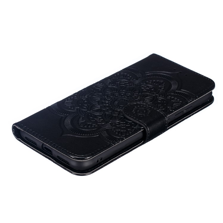 Imprint Mandala Flower Leather Wallet Case for Xiaomi Redmi 7 / Redmi Y3 - Black-5