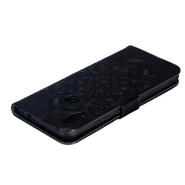 Imprint Mandala Flower Leather Wallet Case for Xiaomi Redmi 7 / Redmi Y3 - Black-6