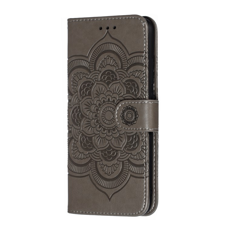 Imprint Mandala Flower Leather Wallet Case for Xiaomi Redmi 7 / Redmi Y3 - Grey-3