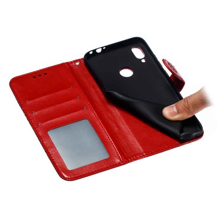 Imprint Mandala Flower Leather Wallet Case for Xiaomi Redmi 7 / Redmi Y3 - Red-10
