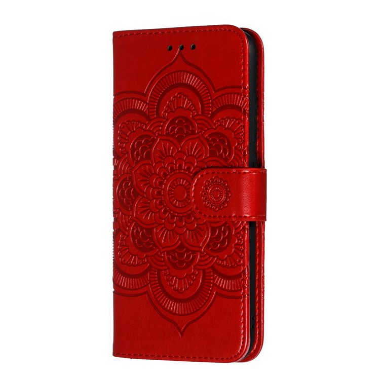 Imprint Mandala Flower Leather Wallet Case for Xiaomi Redmi 7 / Redmi Y3 - Red-3
