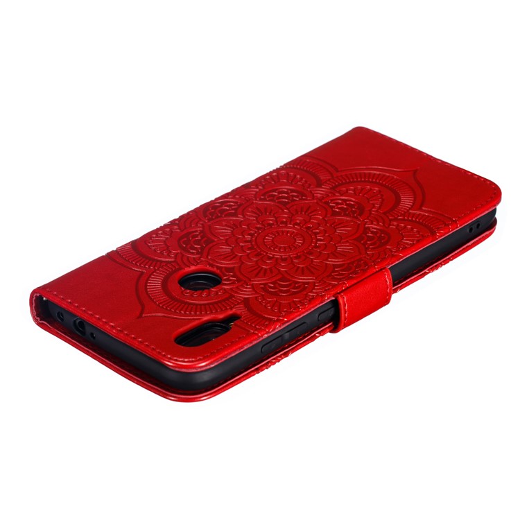 Imprint Mandala Flower Leather Wallet Case for Xiaomi Redmi 7 / Redmi Y3 - Red-6