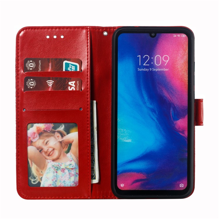 Imprint Mandala Flower Leather Wallet Case for Xiaomi Redmi 7 / Redmi Y3 - Red-9