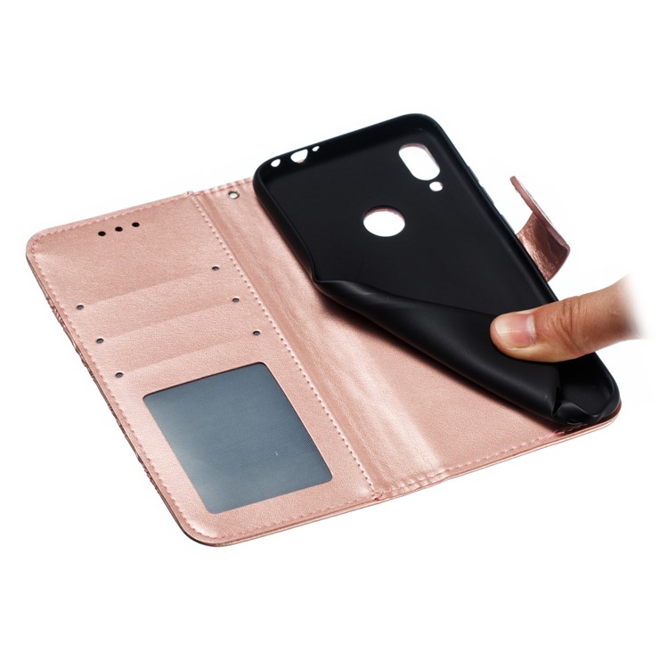 Imprint Mandala Flower Leather Wallet Case for Xiaomi Redmi 7 / Redmi Y3 - Rose Gold-10