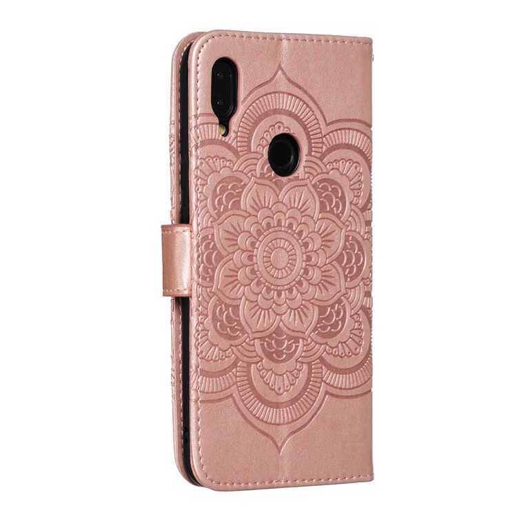 Imprint Mandala Flower Leather Wallet Case for Xiaomi Redmi 7 / Redmi Y3 - Rose Gold-4