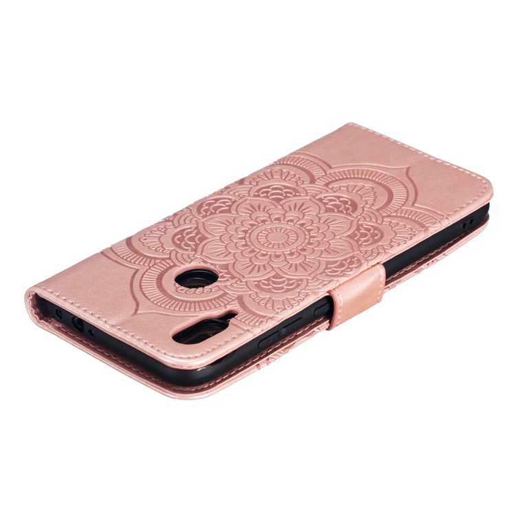 Imprint Mandala Flower Leather Wallet Case for Xiaomi Redmi 7 / Redmi Y3 - Rose Gold-6