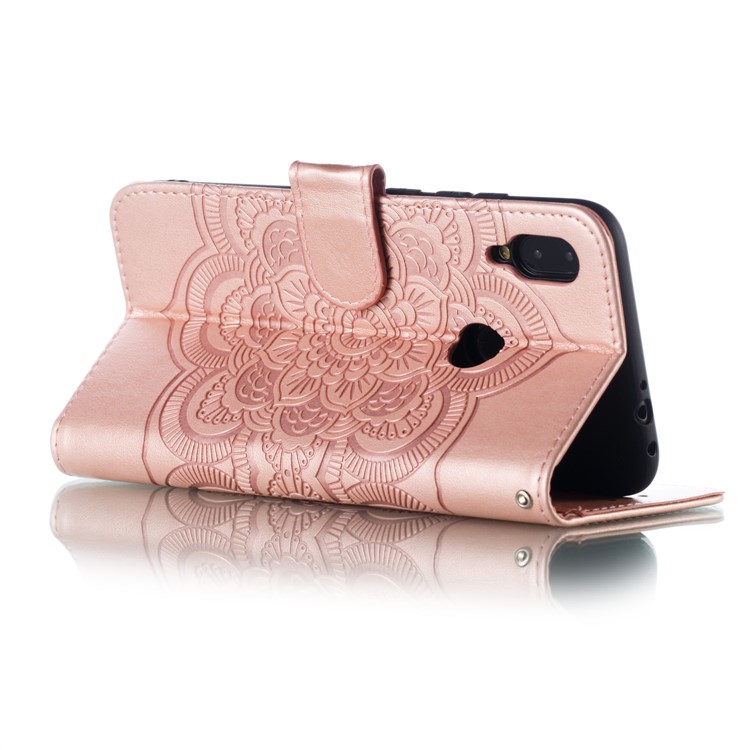 Imprint Mandala Flower Leather Wallet Case for Xiaomi Redmi 7 / Redmi Y3 - Rose Gold-7