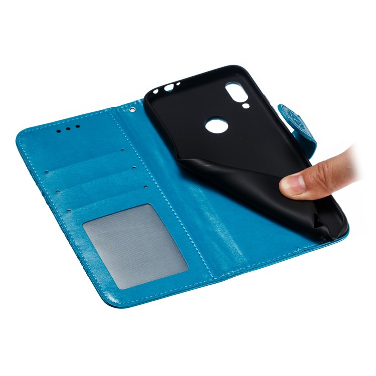 Imprint Mandala Flower Leather Wallet Case for Xiaomi Redmi 7 / Redmi Y3 - Blue-10