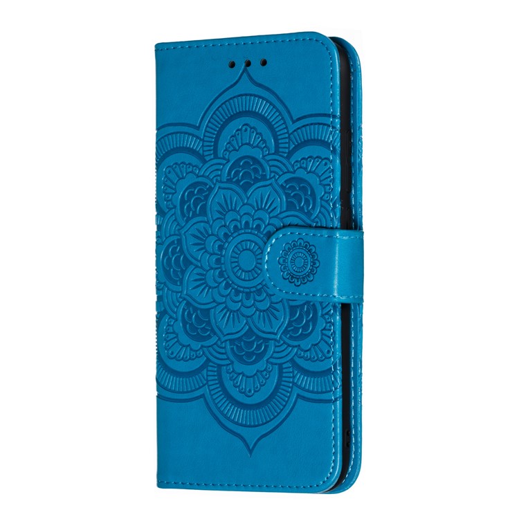 Imprint Mandala Flower Leather Wallet Case for Xiaomi Redmi 7 / Redmi Y3 - Blue-3
