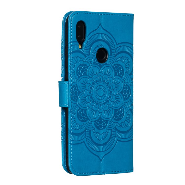 Imprint Mandala Flower Leather Wallet Case for Xiaomi Redmi 7 / Redmi Y3 - Blue-4