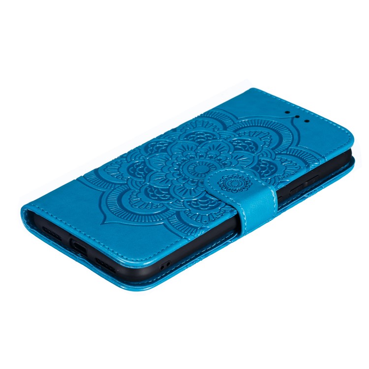 Imprint Mandala Flower Leather Wallet Case for Xiaomi Redmi 7 / Redmi Y3 - Blue-5