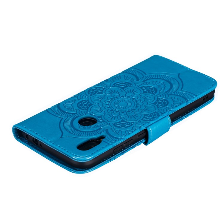 Imprint Mandala Flower Leather Wallet Case for Xiaomi Redmi 7 / Redmi Y3 - Blue-6