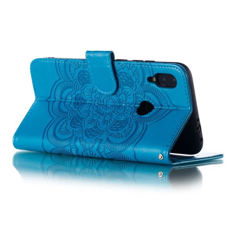 Imprint Mandala Flower Leather Wallet Case for Xiaomi Redmi 7 / Redmi Y3 - Blue-7