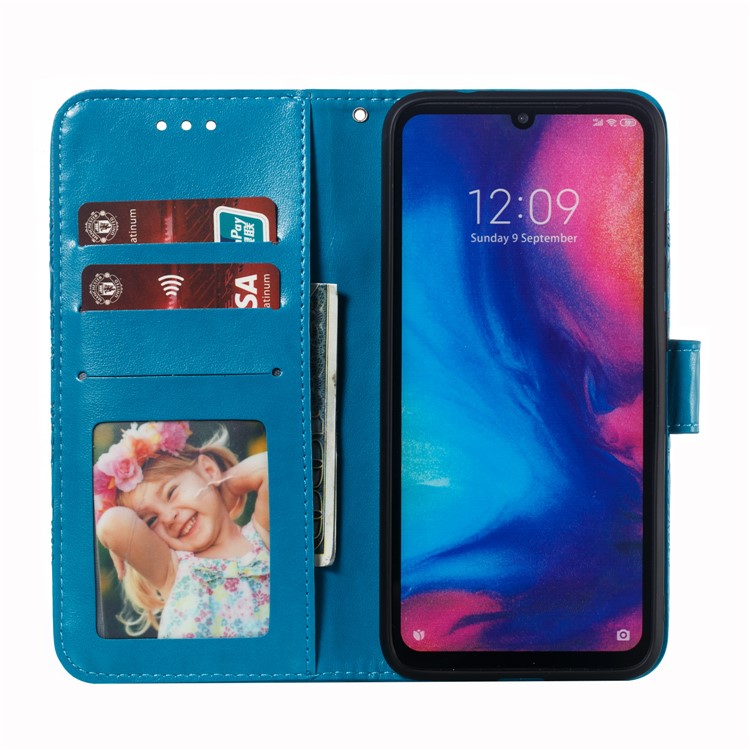 Imprint Mandala Flower Leather Wallet Case for Xiaomi Redmi 7 / Redmi Y3 - Blue-9