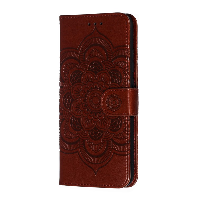 Imprint Mandala Flower Leather Wallet Case for Xiaomi Redmi 7 / Redmi Y3 - Brown-3