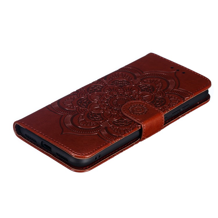 Imprint Mandala Flower Leather Wallet Case for Xiaomi Redmi 7 / Redmi Y3 - Brown-5