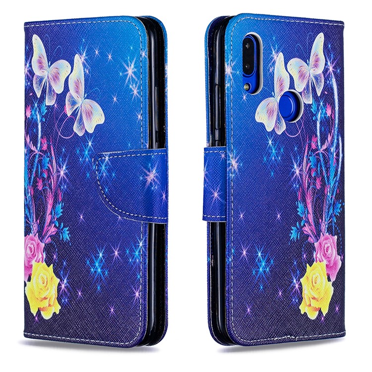 For Xiaomi Redmi 7 Pattern Printing Leather Stand Wallet Case - Roses and Butterflies-4