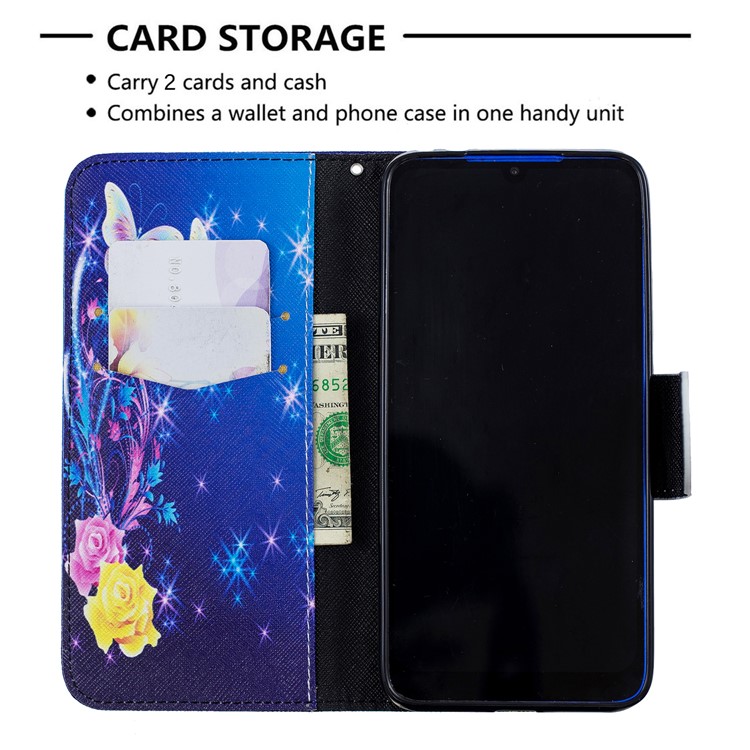 For Xiaomi Redmi 7 Pattern Printing Leather Stand Wallet Case - Roses and Butterflies-6