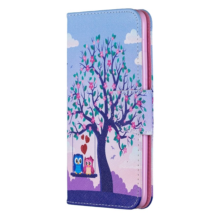 Para Xiaomi Redmi 7 Pattern Printing Leather Stand Billet Fun - Árbol y Búhos