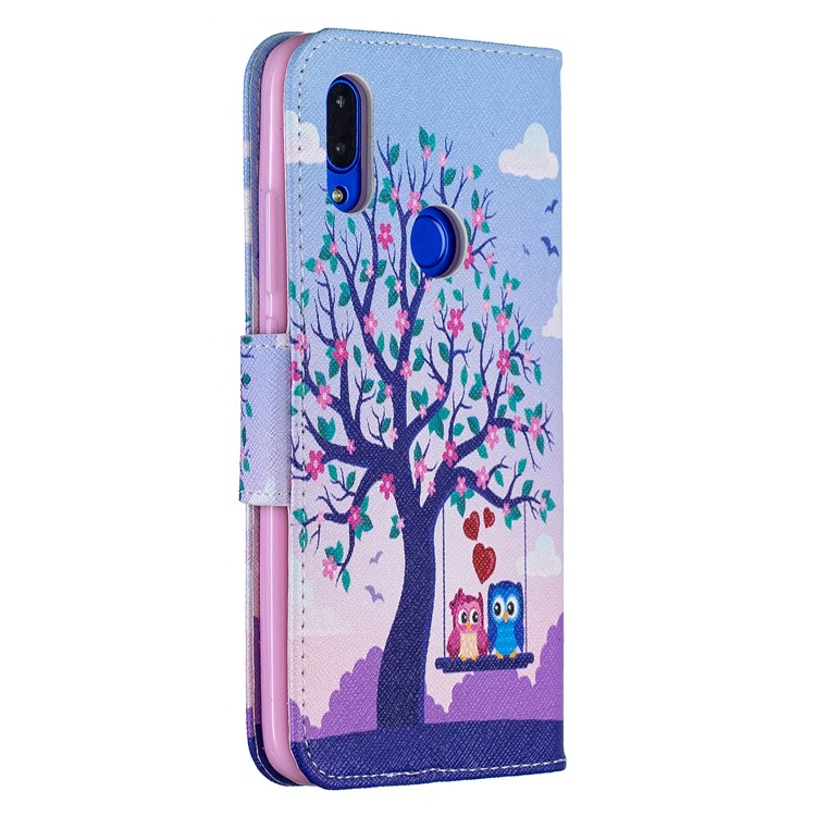 Para Xiaomi Redmi 7 Pattern Printing Leather Stand Billet Fun - Árbol y Búhos