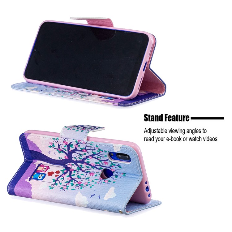 For Xiaomi Redmi 7 Pattern Printing Leather Stand Wallet Case - Tree and Owls-5