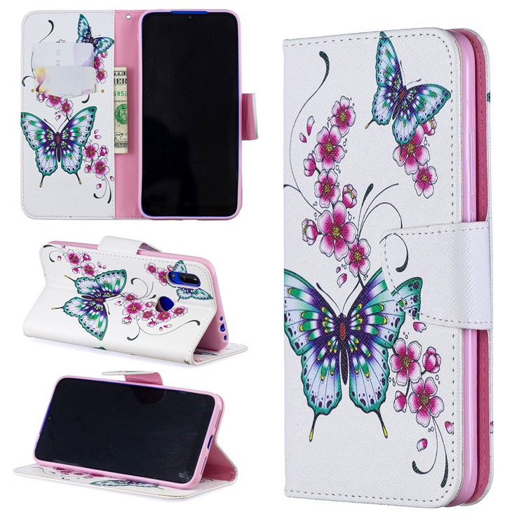 For Xiaomi Redmi 7 Pattern Printing Leather Stand Wallet Case - Butterfly and Flower-1