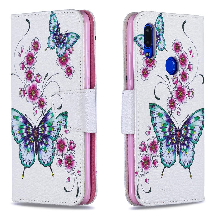 For Xiaomi Redmi 7 Pattern Printing Leather Stand Wallet Case - Butterfly and Flower-4